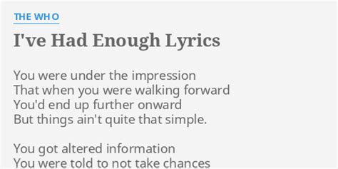 i've had enough the who lyrics|i've had enough song lyrics.